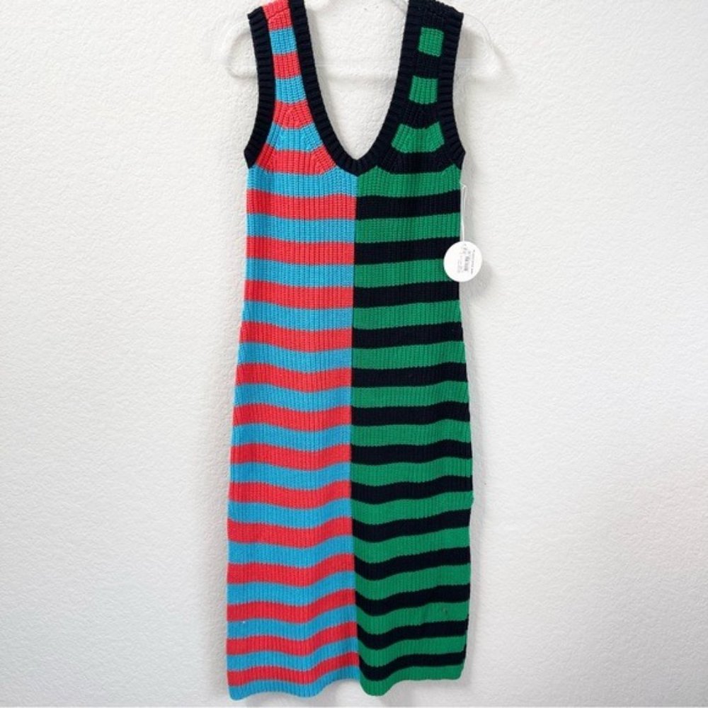 Staud Seashore Dress Cabana Stripe Navy Green Size Large - Picture 2 of 7